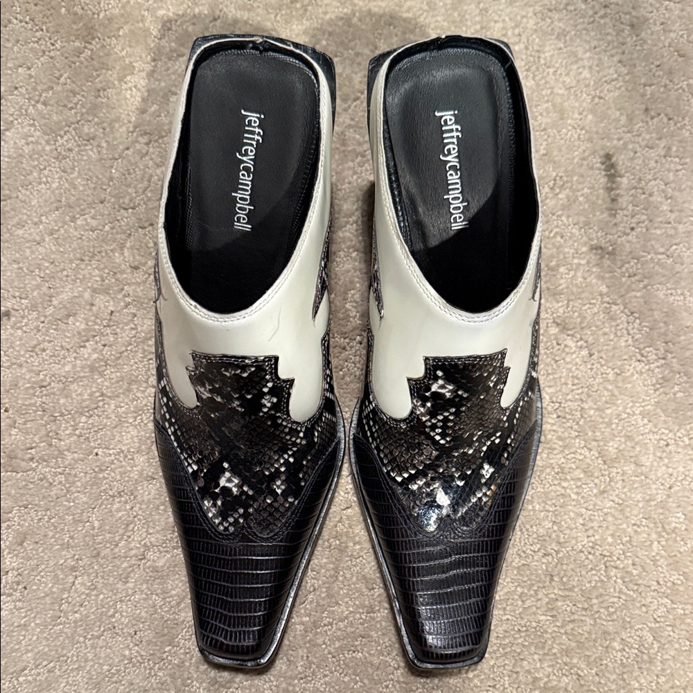 Jeffrey Campbell Monochrome Snakeskin Mules